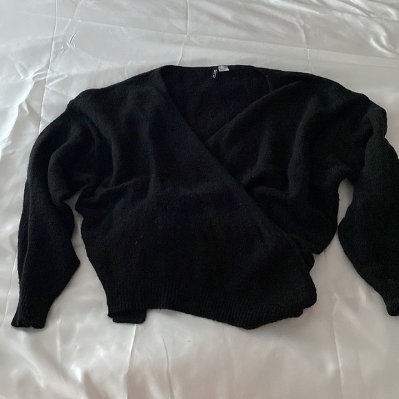 Black Front Wrap Knit Sweater - Picture 2 of 2